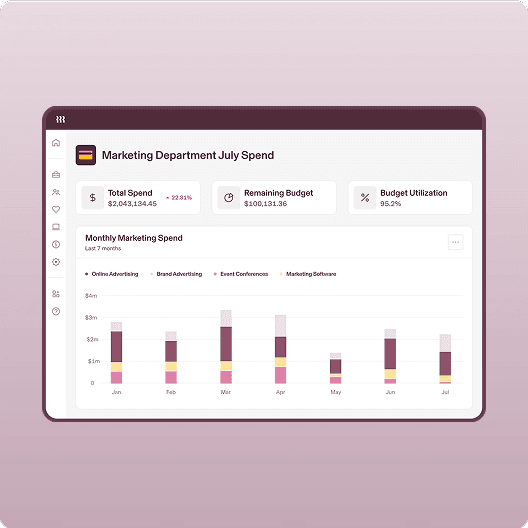 Screenshot of a report in Rippling titled Marketing Department July Spend