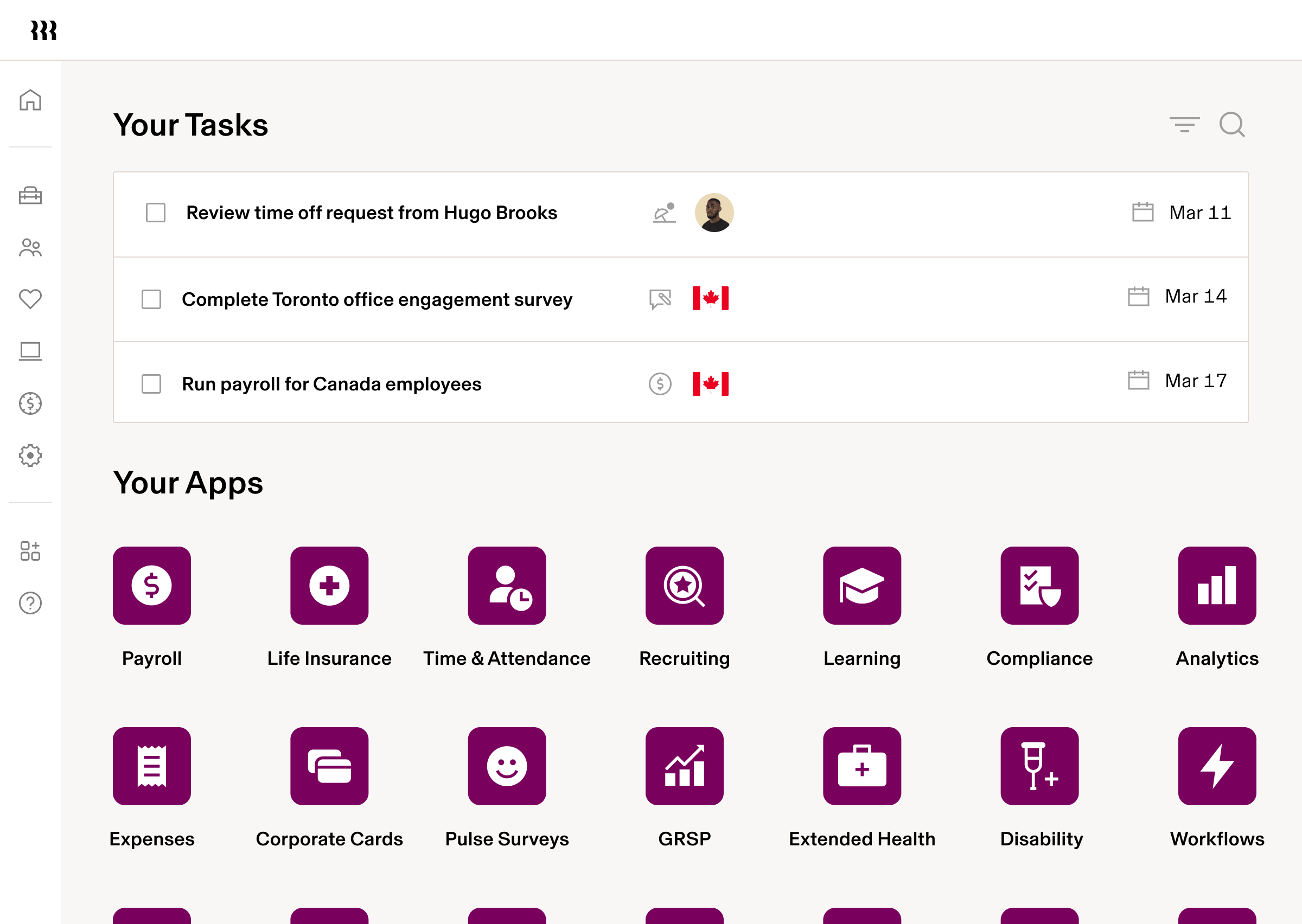 Screenshot of Your Tasks checklist in Rippling