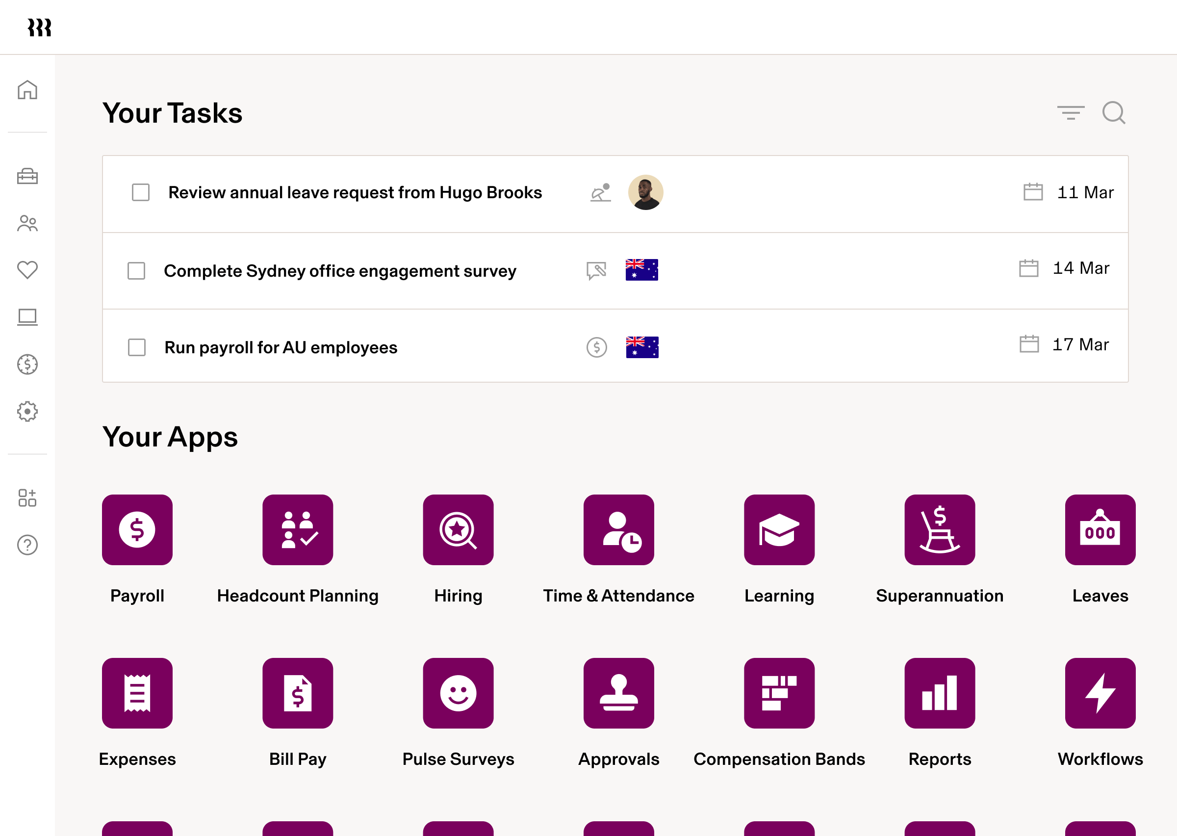 Screenshot of Your Tasks checklist in Rippling