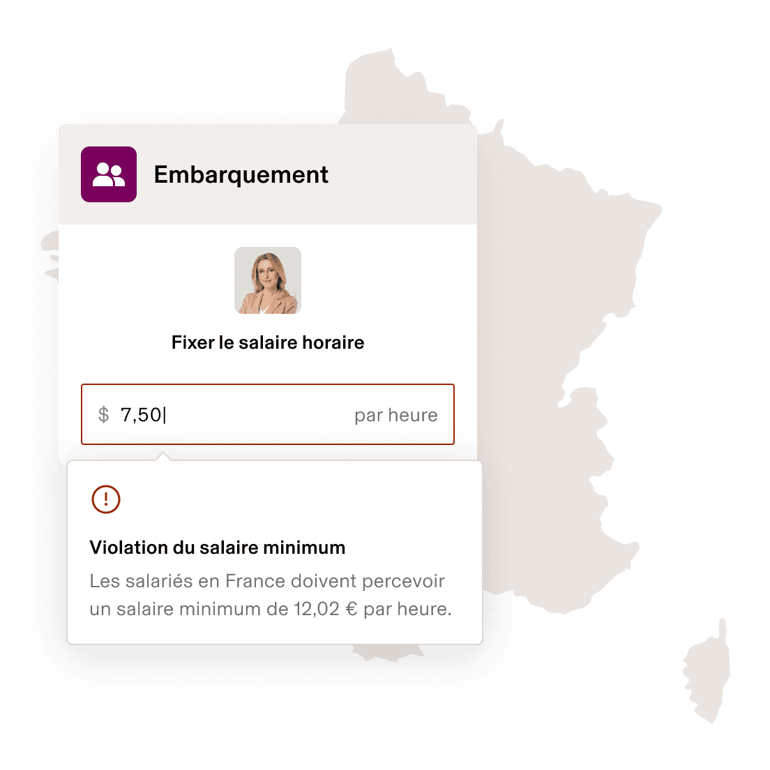Screenshot of a minimum wage setting with a compliance warning in Rippling