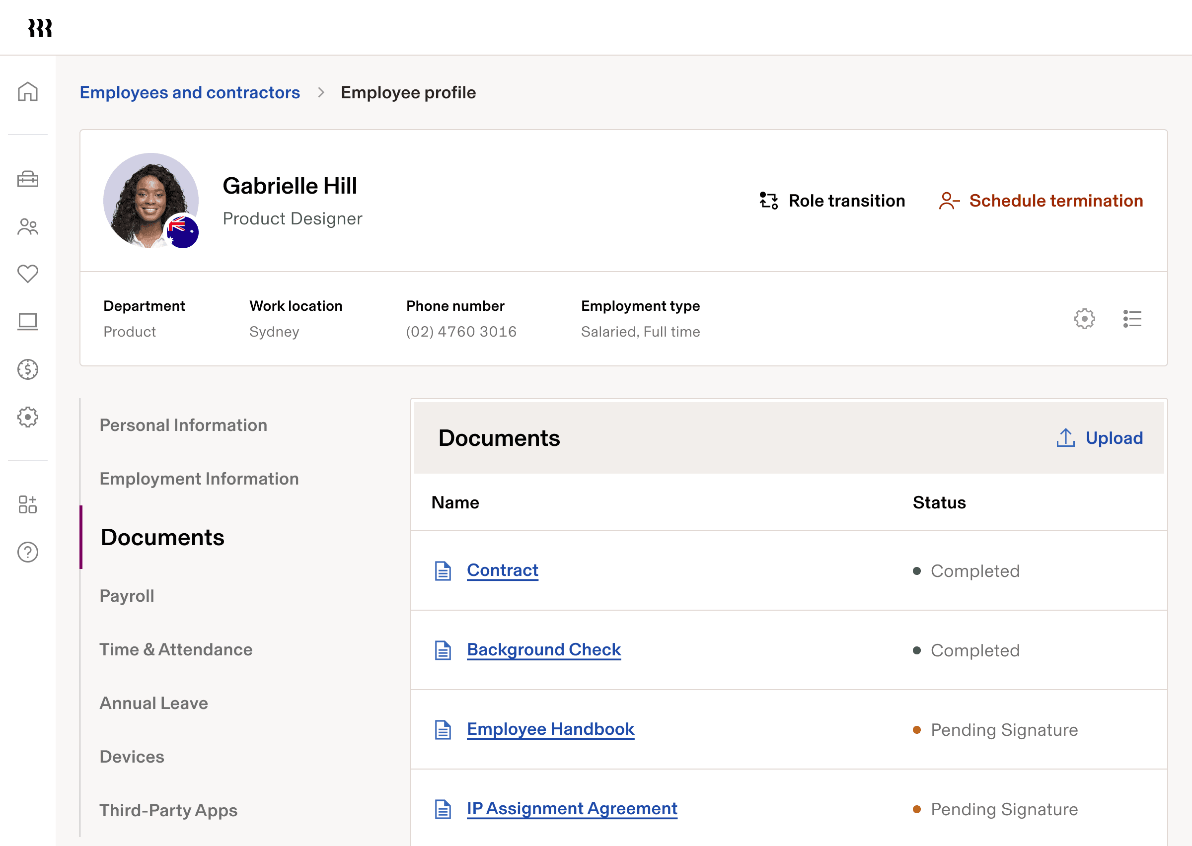 Employee profile - Tablet UI